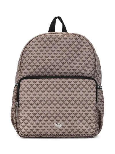 Shop Emporio Armani All-over Logo Print Backpack In Brown