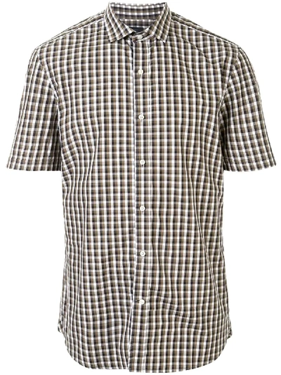 Shop Kent & Curwen Checkered Short Sleeve Shirt In Brown