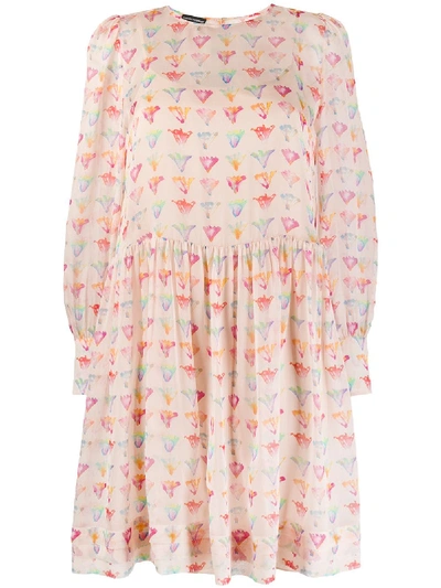 Shop Emporio Armani Watercolour Floral Dress In Pink