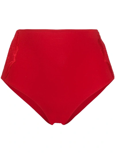 Shop La Perla Anemone High-waist Briefs In Red