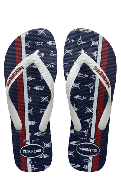 Shop Havaianas Top Nautical Flip Flop In Navy Blue/ White/ Apache Red