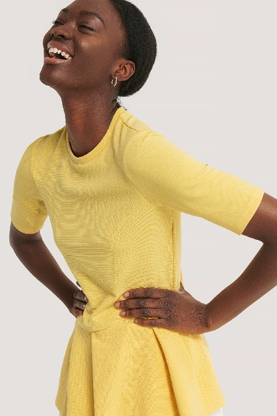 Shop Na-kd Reborn Recycled Ribbed Flounce Top - Yellow In Dusty Yellow