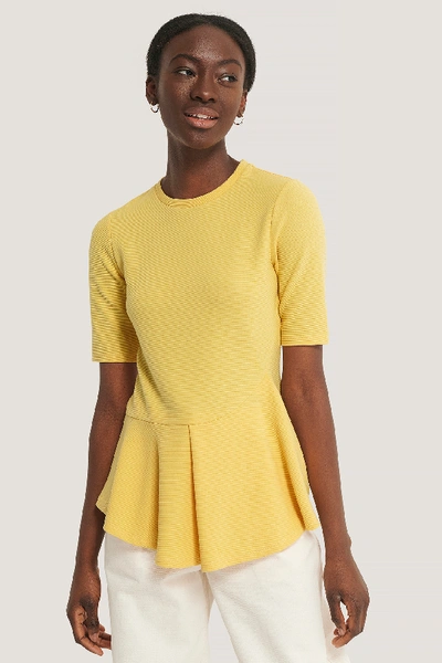 Shop Na-kd Reborn Recycled Ribbed Flounce Top - Yellow In Dusty Yellow