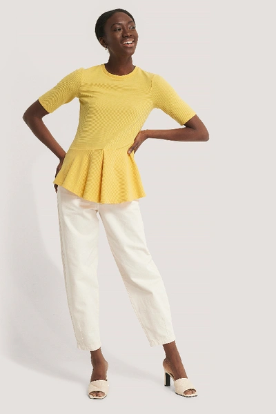 Shop Na-kd Reborn Recycled Ribbed Flounce Top - Yellow In Dusty Yellow