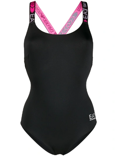 Shop Ea7 Logo Strap One-piece Swimsuit In Black