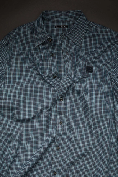 Shop Acne Studios Face Patch Checked Shirt Navy Blue