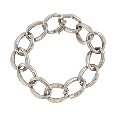 Shop Sheryl Lowe Sterling Silver Curb Chain With Diamond Link Bracelet In Sterling Silver/white Diamonds