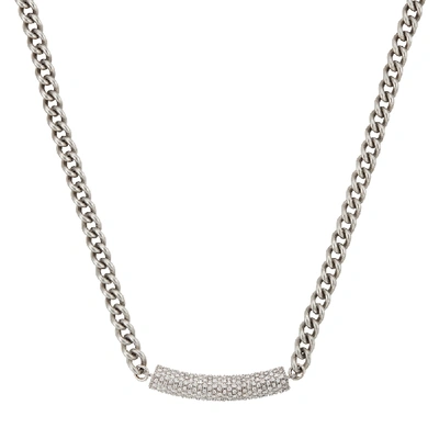 Shop Sheryl Lowe Sterling Silver Curb Chain With Diamond Bar Necklace In Sterling Silver/white Diamonds