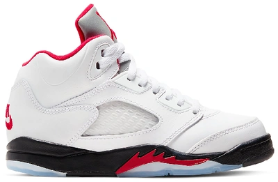 Pre-owned Jordan 5 Retro Fire Red Silver Tongue (2020) (ps) In White/black-metallic Silver-fire Red