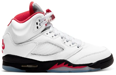 Pre-owned Jordan 5 Retro Fire Red Silver Tongue (2020) (gs) In White/black-metallic Silver-fire Red