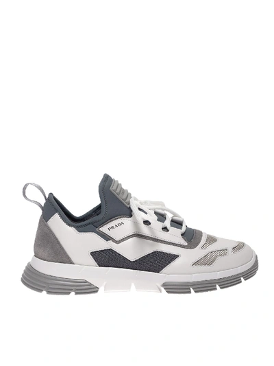 Shop Prada Sneakers With Textured Details In White And Grey