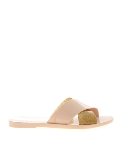 Shop Melissa Essential Slide Sandals In Nude Color And Gold In Pink