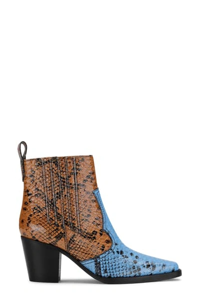 Shop Ganni Snake Embossed Western Bootie In Brunerra Blue