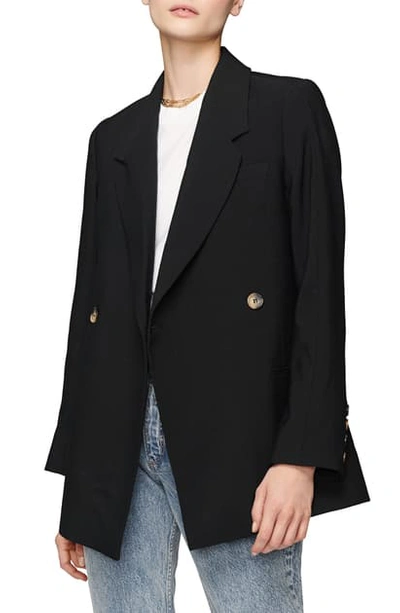 Shop Anine Bing Kaia Double Breasted Knit Blazer In Black