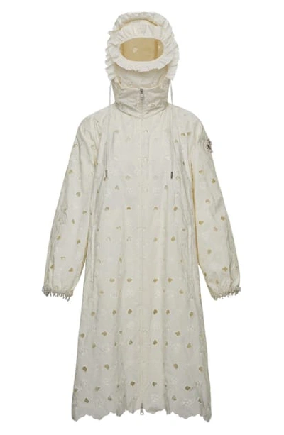 Shop Moncler Genius X 4 Simone Rocha Eyelet Embroidered Hooded Jacket In White