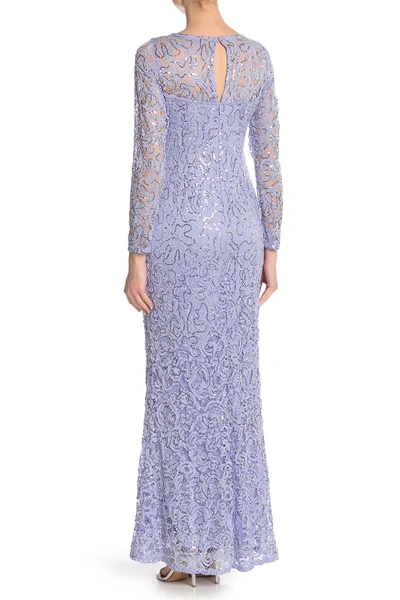 Shop Marina Sequin Lace Long Sleeve Gown In Lilac