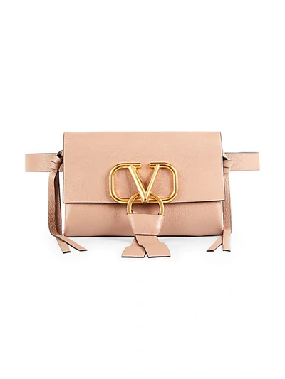 Shop Valentino Logo Pebbled Leather Waist Bag In Rose Blush
