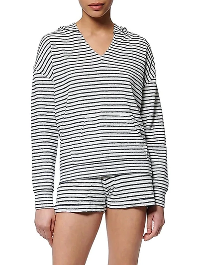 Shop Marc New York Women's Striped V-neck Hoodie In Midnight White