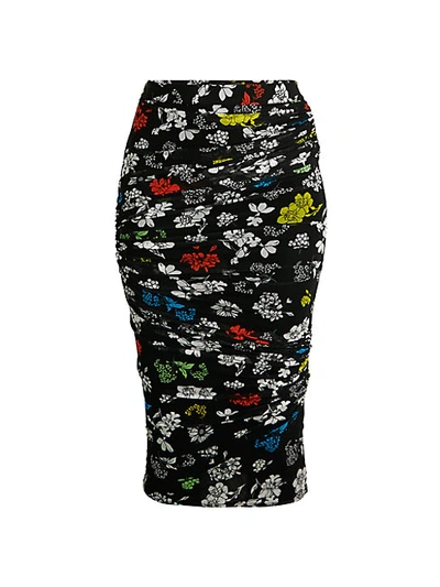 Shop Versace Ruched Floral Skirt In Black