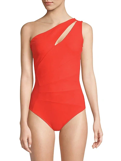 Shop Chiara Boni La Petite Robe Ani One-shoulder One-piece Swimsuit In Red