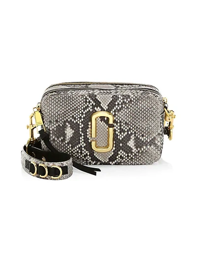 Shop Marc Jacobs The Softshot Snakeskin-embossed Leather Camera Bag In Grey