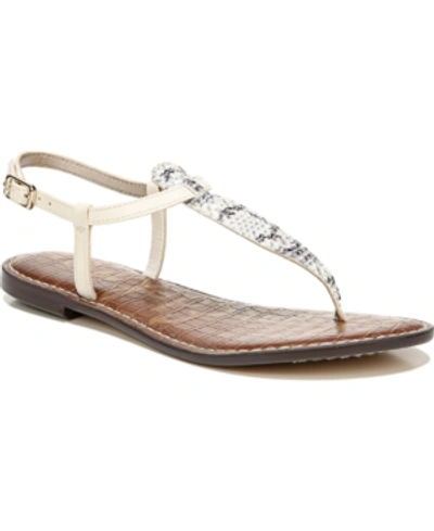 Shop Sam Edelman Gigi T-strap Flat Sandals Women's Shoes In Black/white Snake
