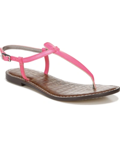 Shop Sam Edelman Gigi T-strap Flat Sandals Women's Shoes In Pink Neon