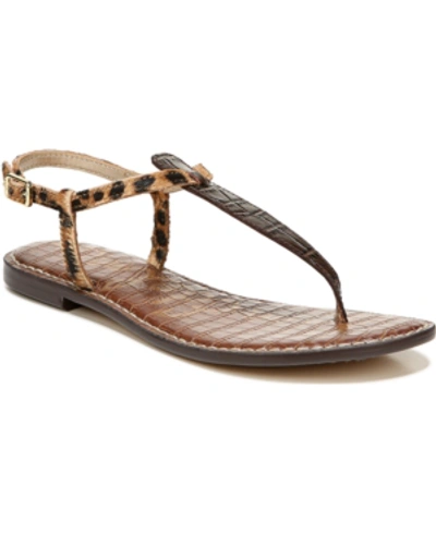 Shop Sam Edelman Gigi T-strap Flat Sandals Women's Shoes In Brown Croco/leopard