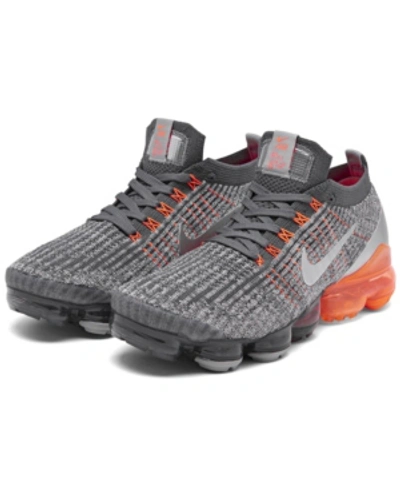 Shop Nike Men's Air Vapormax Flyknit 3 Running Sneakers From Finish Line In Dark Gray, Metallic Silver