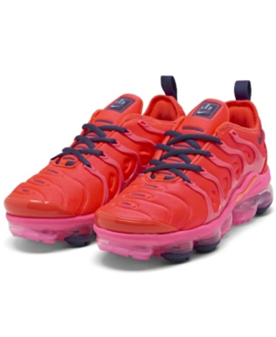 Shop Nike Women's Air Vapormax Plus Running Sneakers From Finish Line In Bright Crimson, Pink
