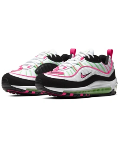 Shop Nike Women's Air Max 98 Se Casual Sneakers From Finish Line In White, Pink