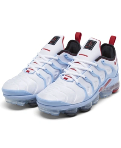 Shop Nike Men's Air Vapormax Plus Running Sneakers From Finish Line In White, University Red