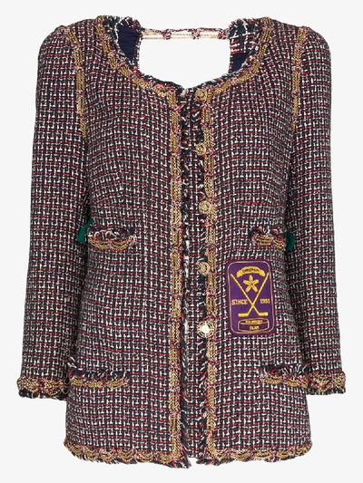Shop Tiger In The Rain Reworked Chanel Chain Trim Tweed Jacket In Blue