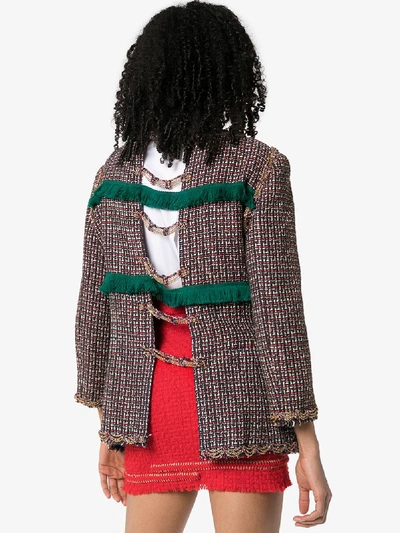 Shop Tiger In The Rain Reworked Chanel Chain Trim Tweed Jacket In Blue