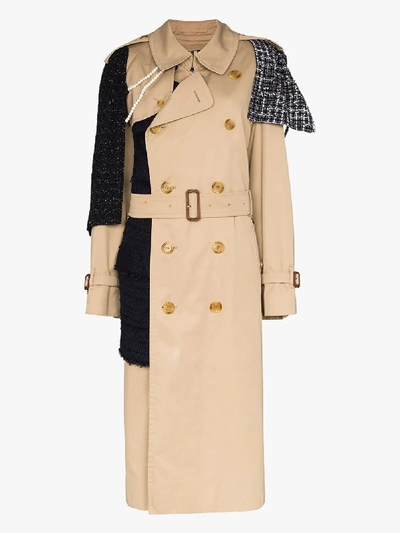 Shop Tiger In The Rain Womens Neutrals Reworked Burberry Contrast Panel Trench Coat