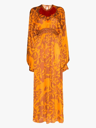 Shop Johanna Ortiz Perpetual Existence Printed Kaftan Dress In Orange