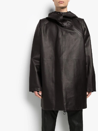 Shop Bottega Veneta Hooded Leather Parka - Men's - Lamb Skin In Black