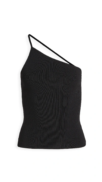 Shop Deveaux One Shoulder Viscose Knit Top In Black