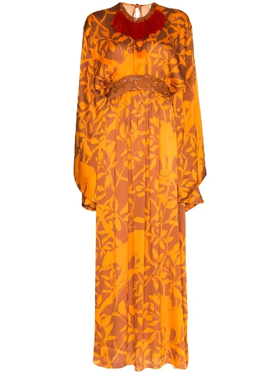 Shop Johanna Ortiz Panther-print Kaftan Dress In Orange