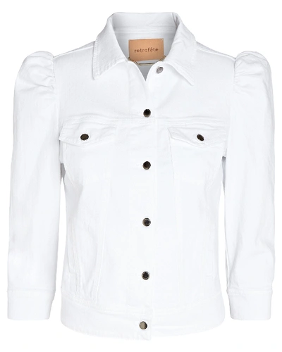 Shop Retroféte Ada Cropped Denim Jacket In White