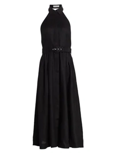 Shop Zimmermann Bonita Halterneck Linen Midi Dress In Black
