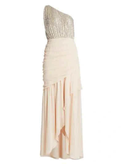 Shop Ramy Brook Cecilia Sequin Draped Gown In Silver