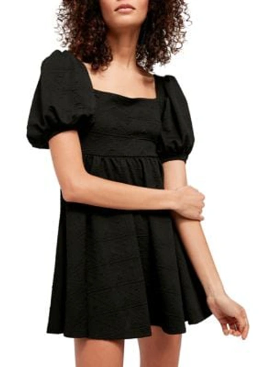 Shop Free People Violet Puff-sleeve Babydoll Mini Dress In Black