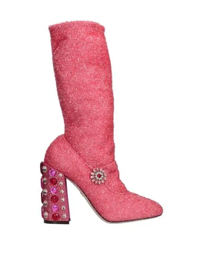 Shop Dolce & Gabbana Woman Boot Coral Size 7.5 Polyester, Polyurethane, Viscose, Silk, Elastane In Red