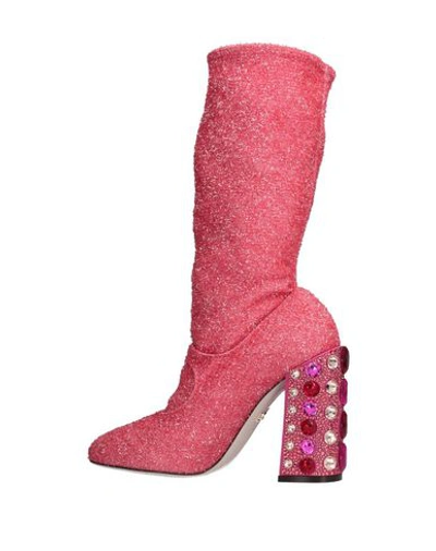 Shop Dolce & Gabbana Woman Boot Coral Size 7.5 Polyester, Polyurethane, Viscose, Silk, Elastane In Red