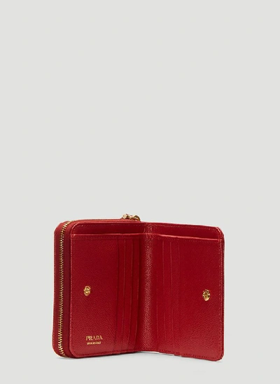 Shop Prada Small Zip Up Wallet In Red