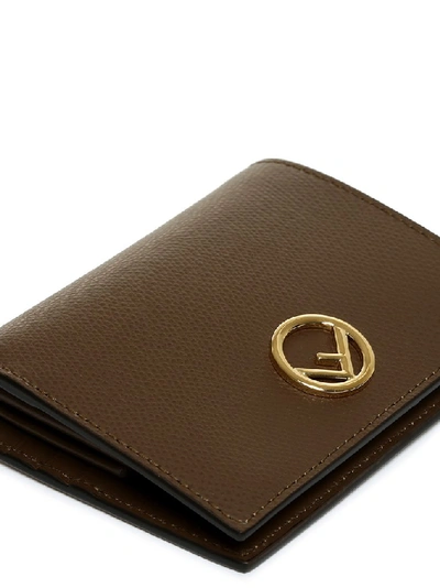 Shop Fendi Logo Plaque Wallet In Brown