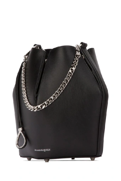 Shop Alexander Mcqueen Logo Printed Bucket Bag In Black