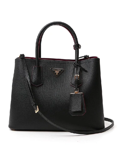 Shop Prada Logo Top Handle Tote Bag In Black