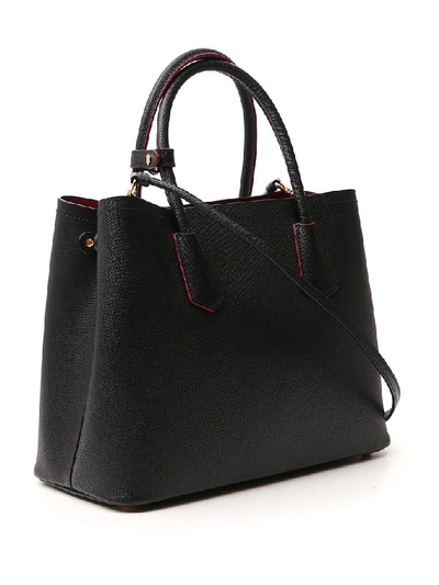 Shop Prada Logo Top Handle Tote Bag In Black